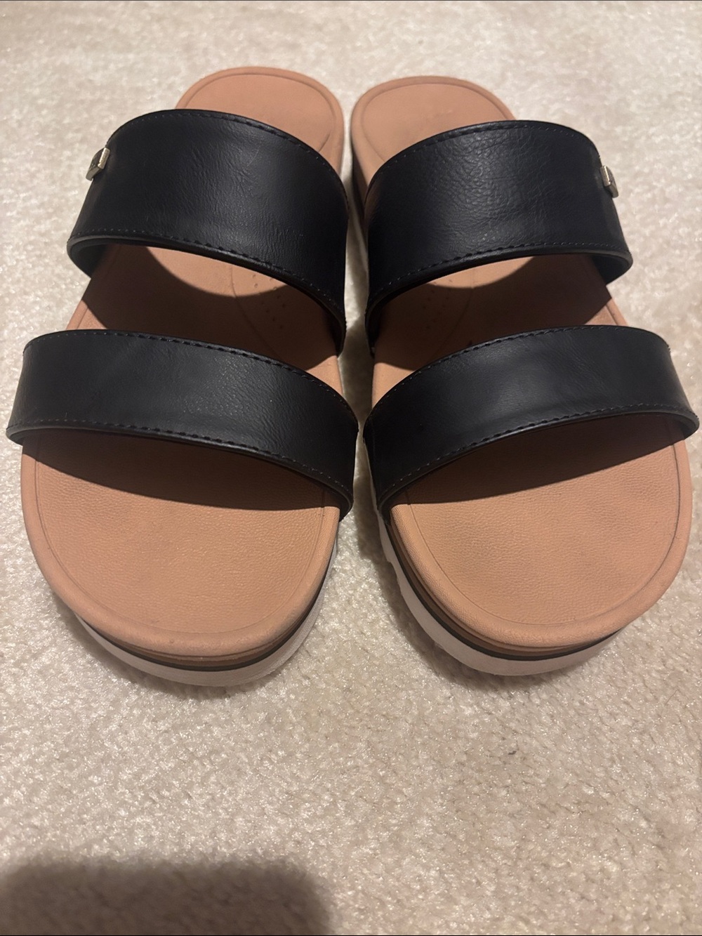 Reef Women's Black and Tan Double Strap Slide Sandals